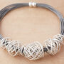 Grey Leather Rope Necklace With Wire Mesh Detail, thumbnail 2 of 3