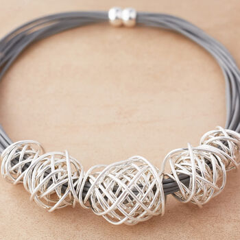 Grey Leather Rope Necklace With Wire Mesh Detail, 2 of 3