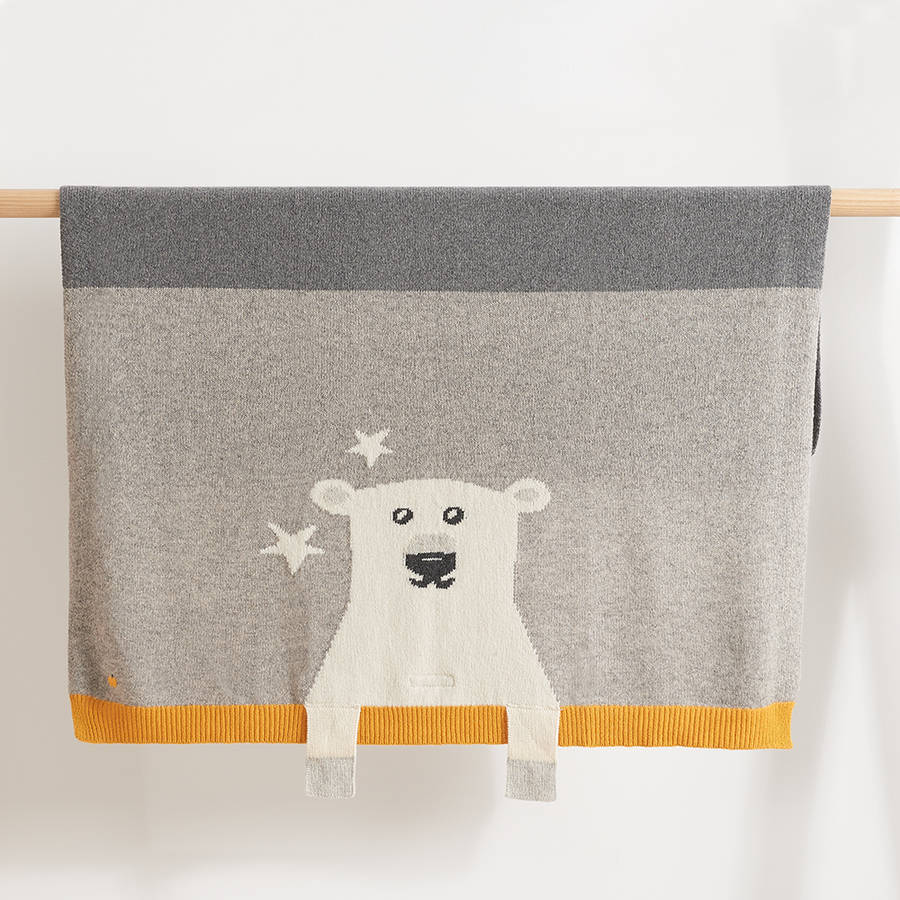Hunter Polar Bear Knitted Baby Blanket By The bonnie mob