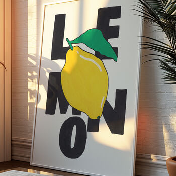 Lemon Art Print – Hand Drawn Textured Fruit Illustration And Bold Typography Food Poster, 6 of 6