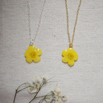 Buttercup Flower Sterling Silver Or 24ct Gold Necklace, 2 of 8