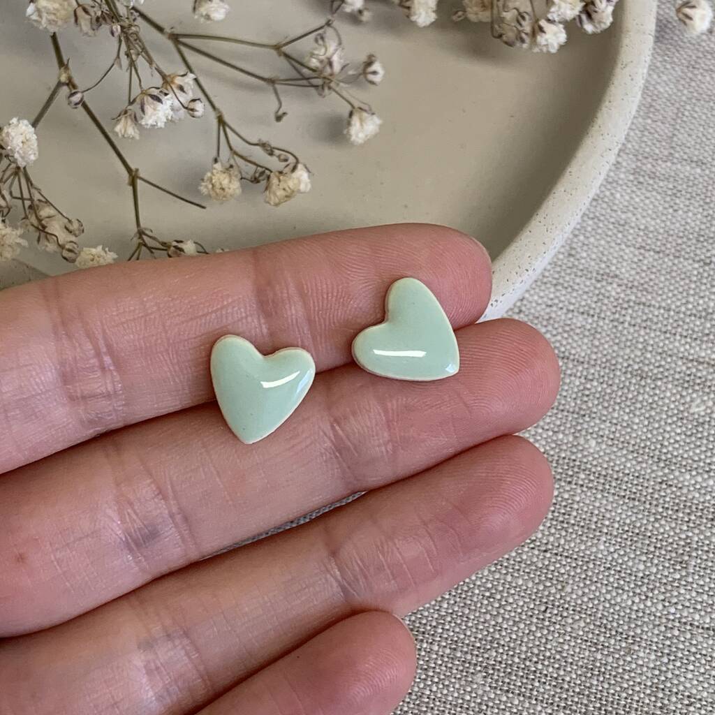 Mint Green Love Heart Clay Studs, 1 of 7