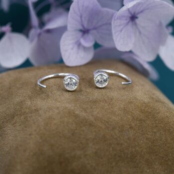 Sterling Silver Crystal Cz Huggie Hoop Earrings, 10 of 12