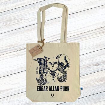 Edgar Allan Purr Fairtrade Organic Shopper Tote Bag, 2 of 2