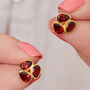 Garnet Triple Teardrop Gold Plated Silver Stud Earrings, thumbnail 5 of 12