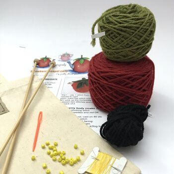 Strawberry Tea Pot Cosy Knitting Kit, 5 of 8