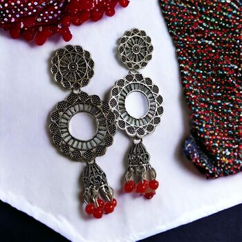 Indian Boho Oxidised Drop Ethnic Jhumkis Earrings, 9 of 12