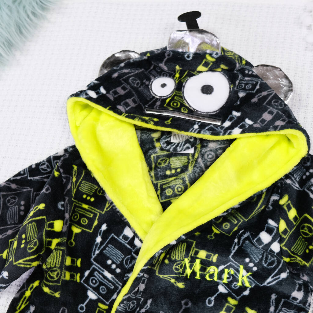 Personalised Robot Kids Hooded Dressing Gown By 1st Birthday Gifts | notonthehighstreet.com