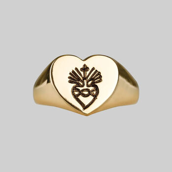 Sacred Heart Signet Ring Gold Or Silver, 6 of 6