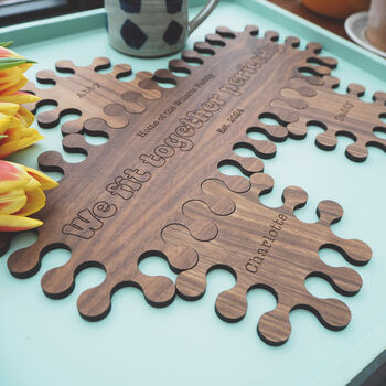 Personalised Walnut Jigsaw Sharing Board And Coasters, 2 of 5