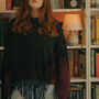Black Knitted Poncho With Tassels, thumbnail 1 of 3