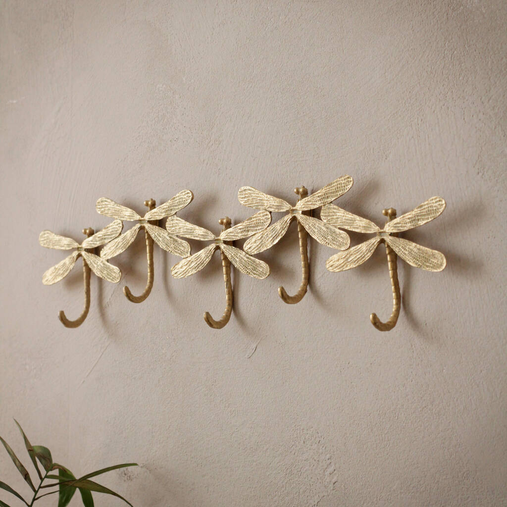 Set Of Gold Dragonfly Wall Hooks, 1 of 2