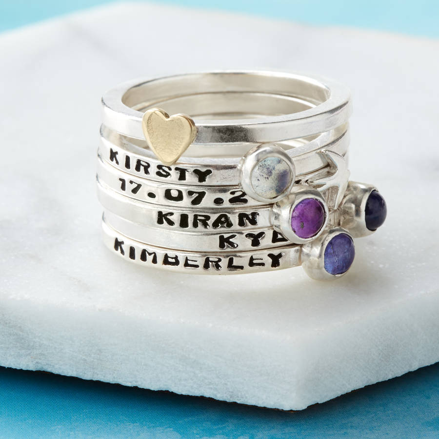 Stacking Birthstone and Name Ring, Birthstone Ring With Name, Stackable  Name Rings With Birthstone - Etsy
