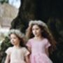 Girls Peach Lace Flower Girl Party Dress, thumbnail 2 of 8