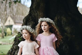 Girls Peach Lace Flower Girl Party Dress, 2 of 8