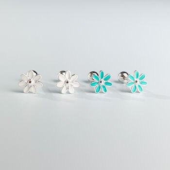 Sterling Silver Screw Back Flower Stud Earrings, 3 of 6