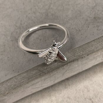 Sterling Silver Crystal Bee Ring, 4 of 12