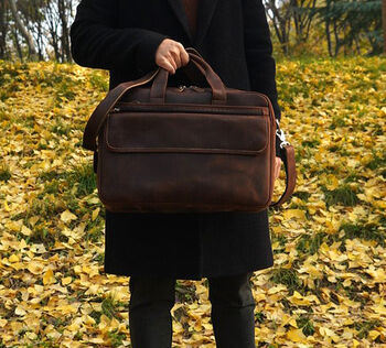 Online Exclusive Genuine Leather Briefcase With Large Front Pockets, 12 of 12