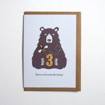 Bear And Bee Third Birthday Card Age Three, 2 of 2