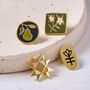 Gold Oval Folk Art Flower Enamel Pin Badge, thumbnail 3 of 5