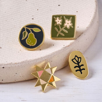 Gold Oval Folk Art Flower Enamel Pin Badge, 3 of 5