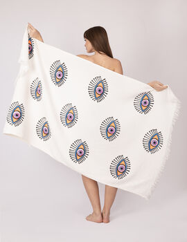 White With Orange Eye Organic Cotton Peshtemal Towel, 3 of 7