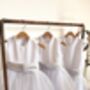 White Glitter Tutu Flower Girl Dress With Silver Bow And Heart Back Wedding And Special Occasion Dress For Girls, thumbnail 2 of 6