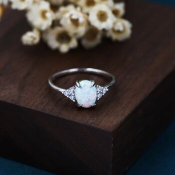 Delicate Oval Opal Ring In Sterling Silver, 3 of 12