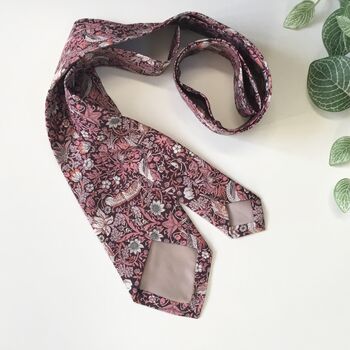 Liberty Tie In Burgundy Strawberry Thief Birds Motif, 5 of 8