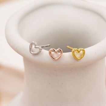 Sterling Silver Extra Tiny Open Heart Stud Earrings, 5 of 12