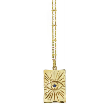 Evil Eye Oblong Necklace With Blue Sapphire, 2 of 3