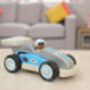 Quality Wooden Retro Silver Racing Car With Driver, thumbnail 3 of 5