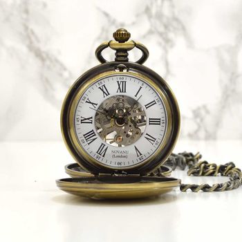 Engraved Bronze Pocket Watch Twin Opening, 4 of 6