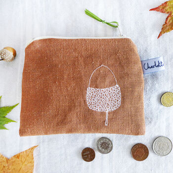 Embroidered Linen Acorn Purse, 5 of 5
