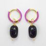 Romie Colourful Enamel Hoop Earrings With Gemstone Drop, thumbnail 2 of 3