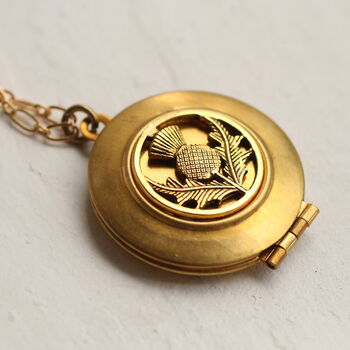 Gold Scottish Thistle Locket Necklace With Photos, 8 of 10
