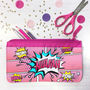 Personalised Pink Comic Style Fabric Pencil Case, thumbnail 1 of 9