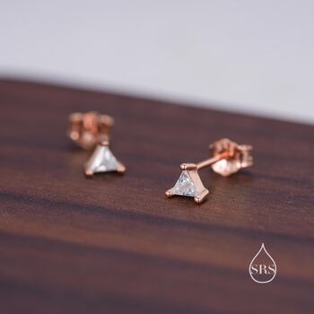 Sterling Silver Extra Tiny Minimalist Triangle Cz Crystal Stud Earrings, 2 of 12