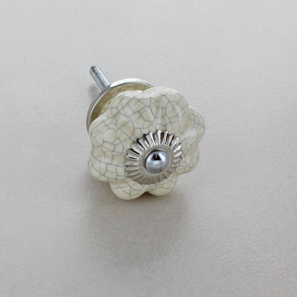 Crackle Ceramic Flower Door Knobs Cupboard Handles By G Decor