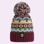 Claret And Blue Fairisle Reflective Super Bobble Hat, thumbnail 2 of 4