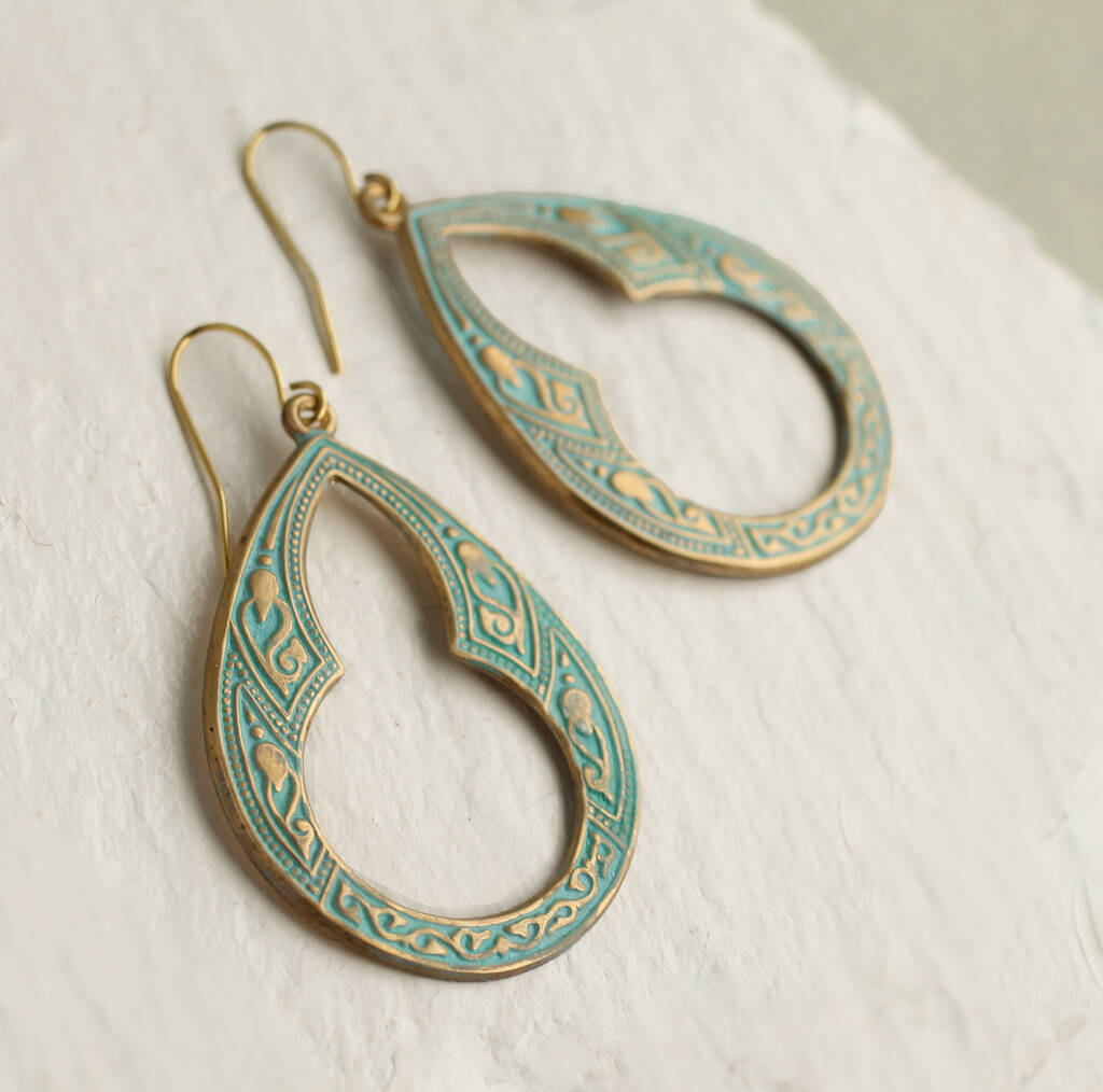 Gold Turquoise Antique Hoop Earrings, 1 of 9