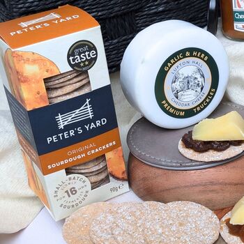 Cheese Hamper Basket With Cheese Chutney And Crackers, 4 of 5
