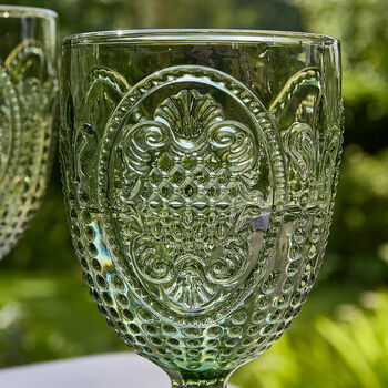 Fleur De Lys Green Embossed Wine Glass, 2 of 4