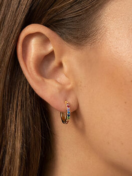 Women's Small Hoop Earrings With Colourful Stones, Rainbow Jewellery In 18k Gold, 2 of 5