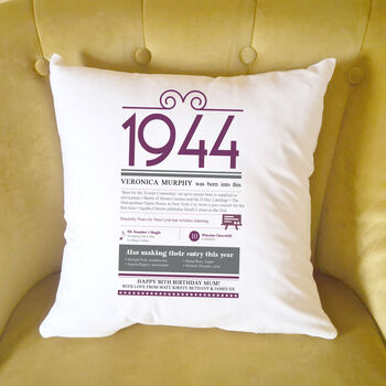 Personalised 80th Birthday Gift 1944 Cushion, 7 of 9