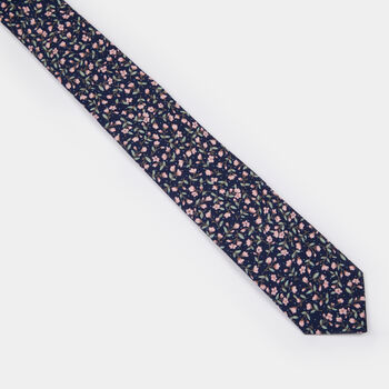 Mens Navy And Pink Ditzy Floral Slim Style Tie, 6 of 8