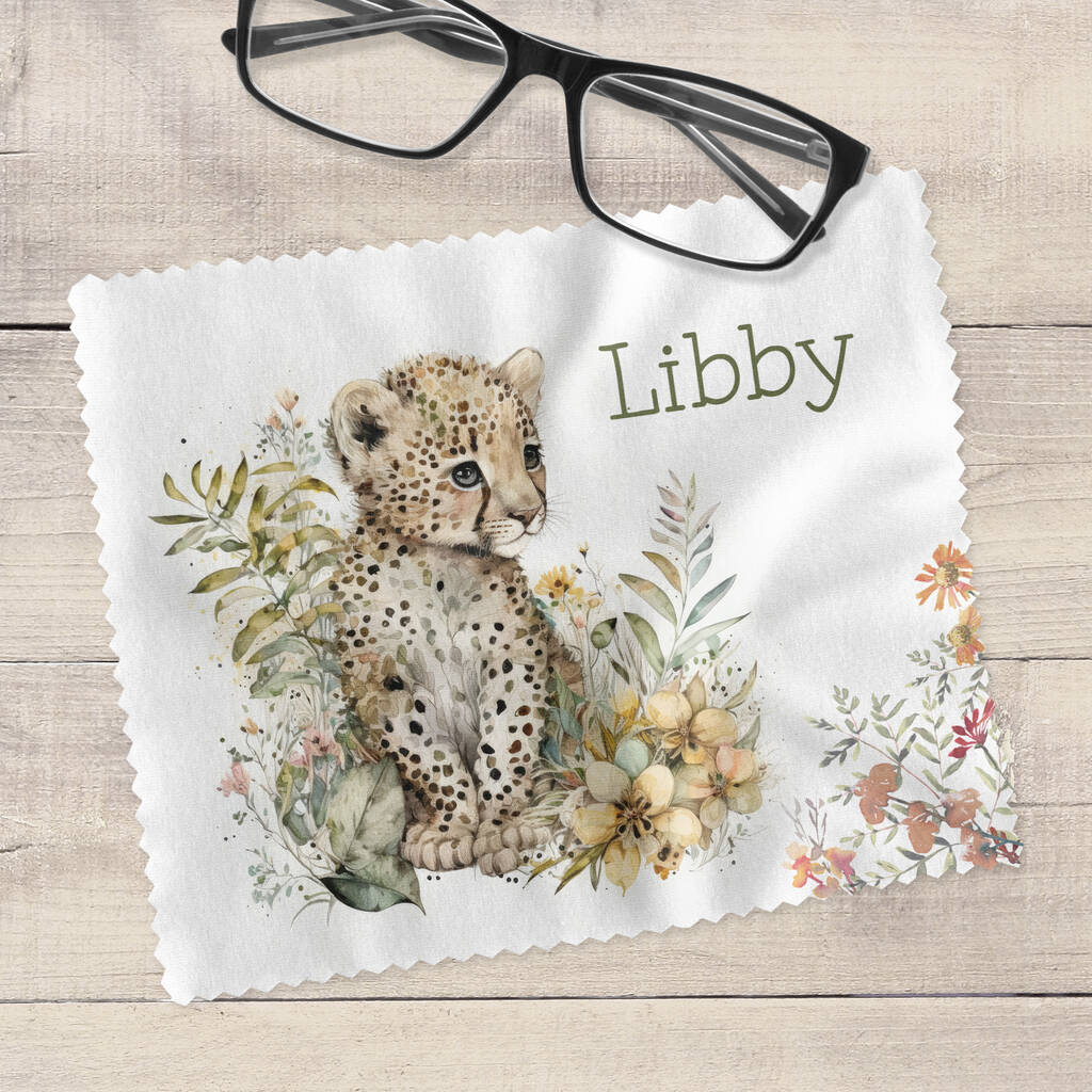 Personalised Leopard Cub Glasses Cloth By Hope and Halcyon