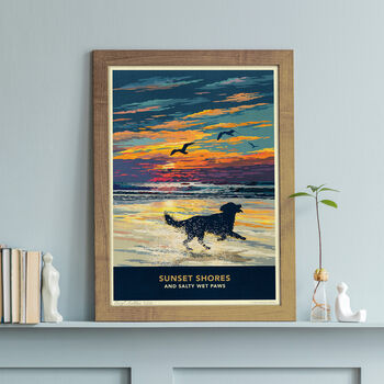 Golden Retriever Limited Edition Beach Sunset Print, 5 of 11