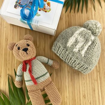 Handmade Teal Teddy And Hi Hat Fair Trade Toy Gift Set, 2 of 2