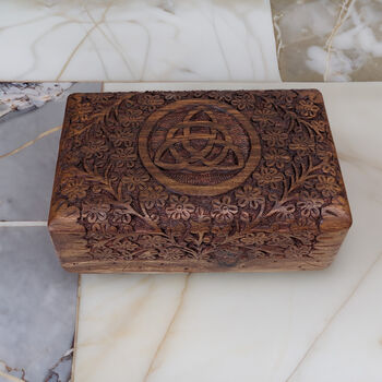 Floral Triquetra Carved Wooden Jewellery Box, 6 of 8